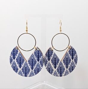 Navy and Gold Leaf Pattern Earrings